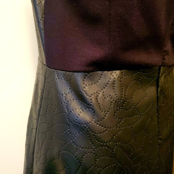 ELENA WANG Black Fit & Flared Midi Cocktail Dress Imprinted Faux Leather & Knit - Picture 8 of 11